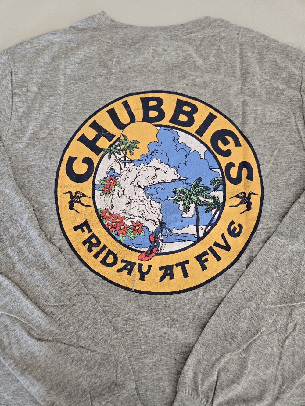 NWT Chubbies Gray Seal Of Approval Long Sleeve Tropical Graphic Tee